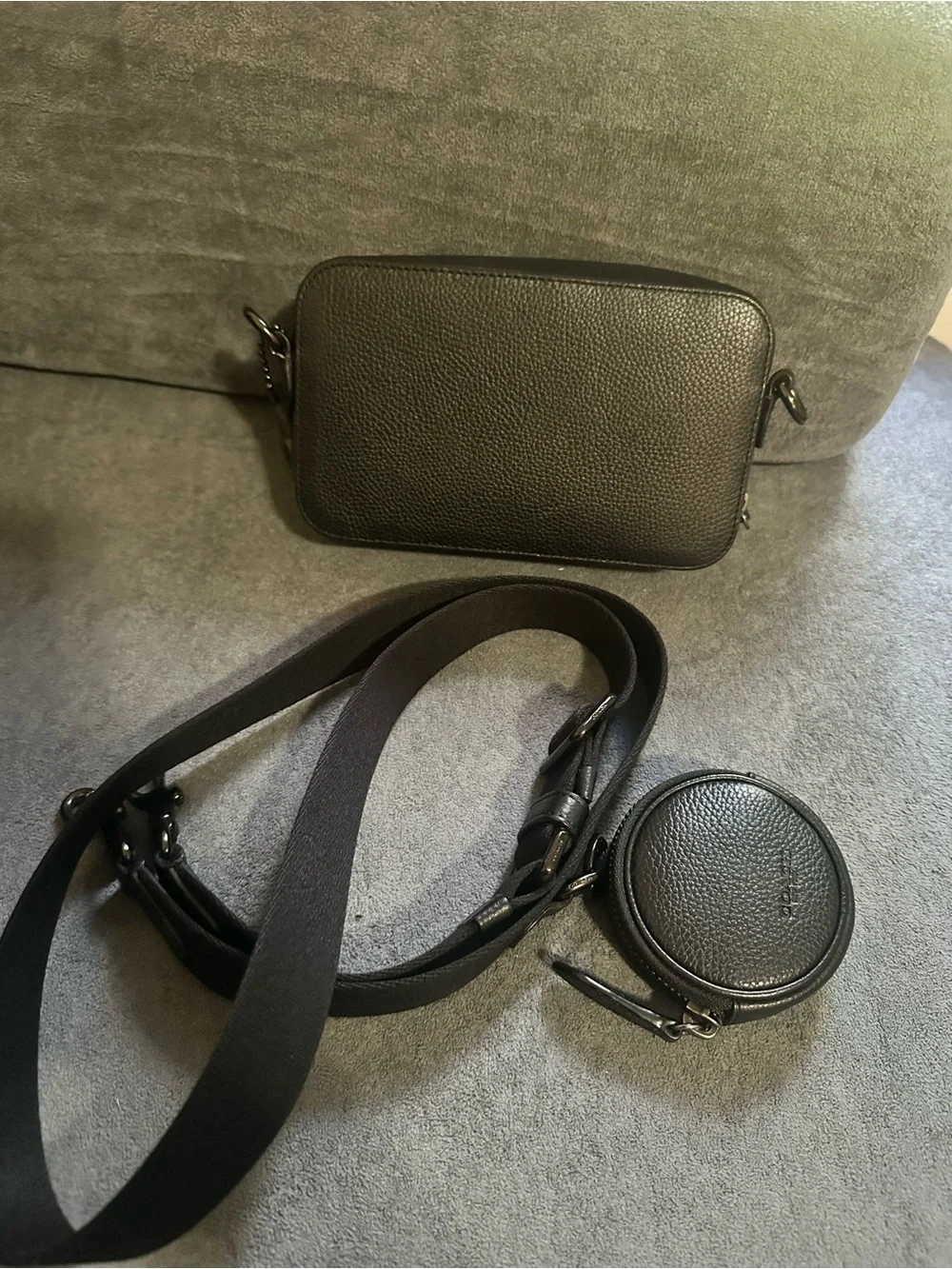 Coach Black Pebbled Leather Crossbody with Coin Pouch and Wide Strap